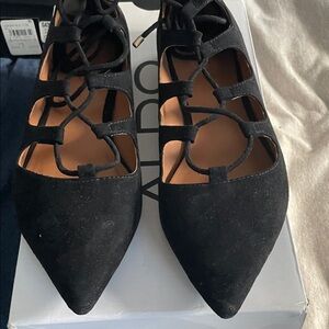 Aldo Black Flats with Lace-Up Design